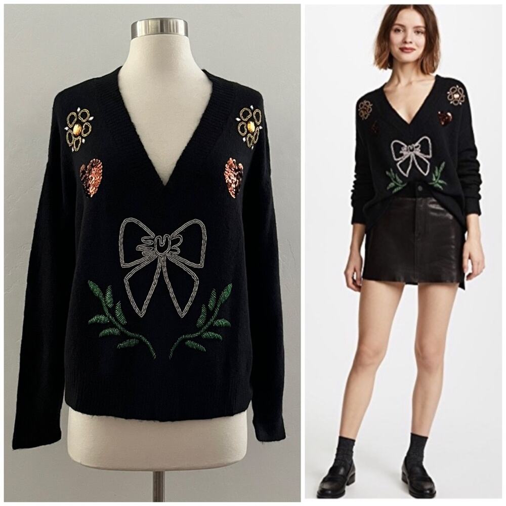 Wildfox Fancy Holiday Sequins Sweater Embellished Shimmer Cozy Black Small NEW